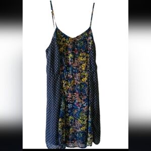 Xhilaration Navy Smocked Top with Floral Accent